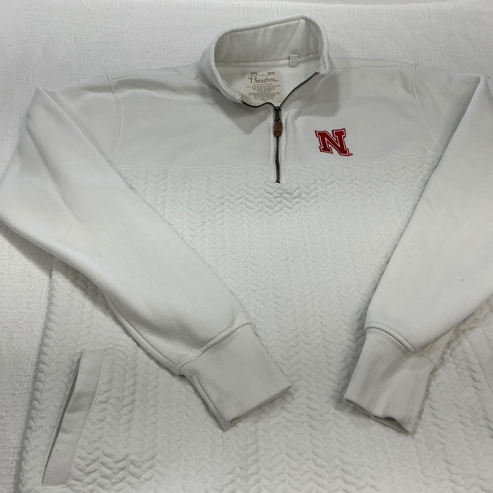 Pressbox Nebraska Cornhuskers White Quilted Quarter Zip Pullover Womens 2XL‎ - Picture 6 of 10